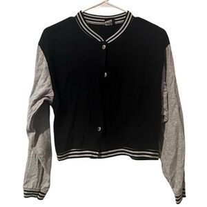 Black and Gray Women's Varsity Jacket Size Large Body Code